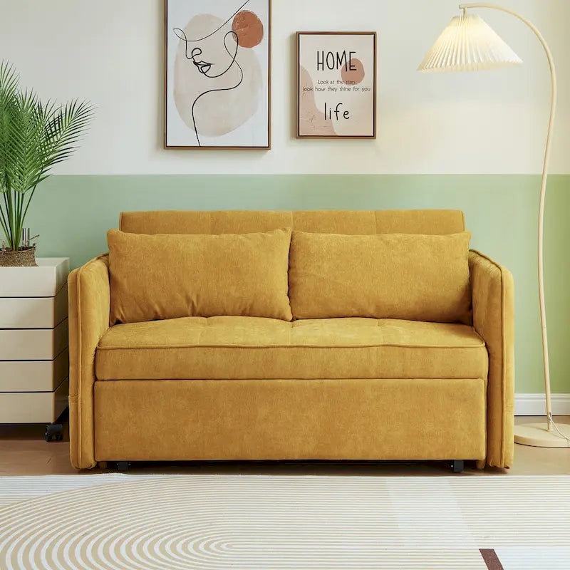 Canapé-lit convertible en tissu chenille jaune - 39,00 x 53,50 x 31,50